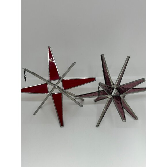 Set of 2 Red Moravian Star Ornaments – 3D Stained Glass Hanging Stars 5"x4.5" - Picture 10 of 10